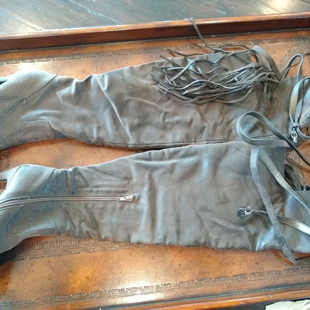 Fringe Above the Knee Fancy Suede Boots